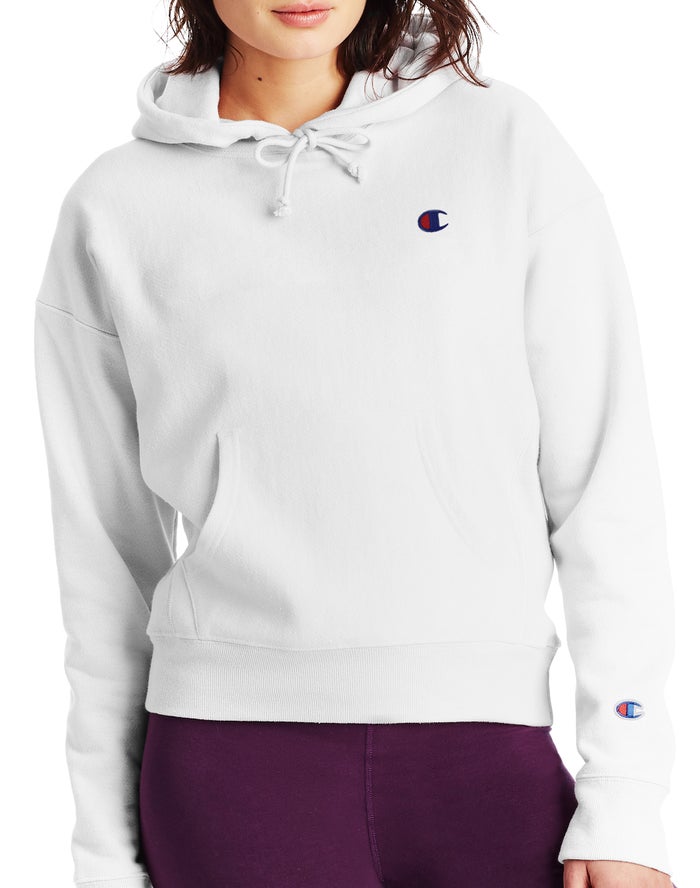 Champion Reverse Weave C Logo Kadın Kapşonlu Sweatshirt Beyaz ( VEOUNH398 )